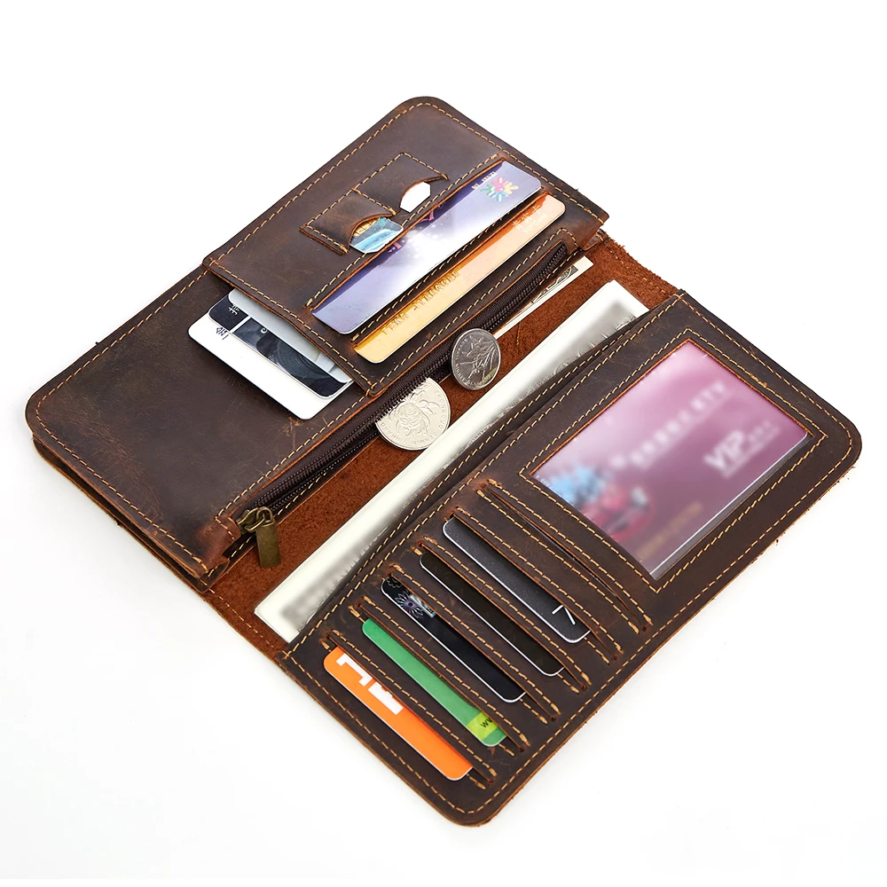 

Men Genuine Leather Wallet Men Coin Purse Vintage Long Men Wallets Perse Solid Card Holder Clutch Carteira Hombre for Male