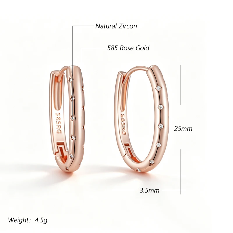 Kinel Trendy 585 Rose Gold Color Big Hoop Earrings For Women Luxury Natural Zircon Accessories Bride Wedding Vintage Jewelry
