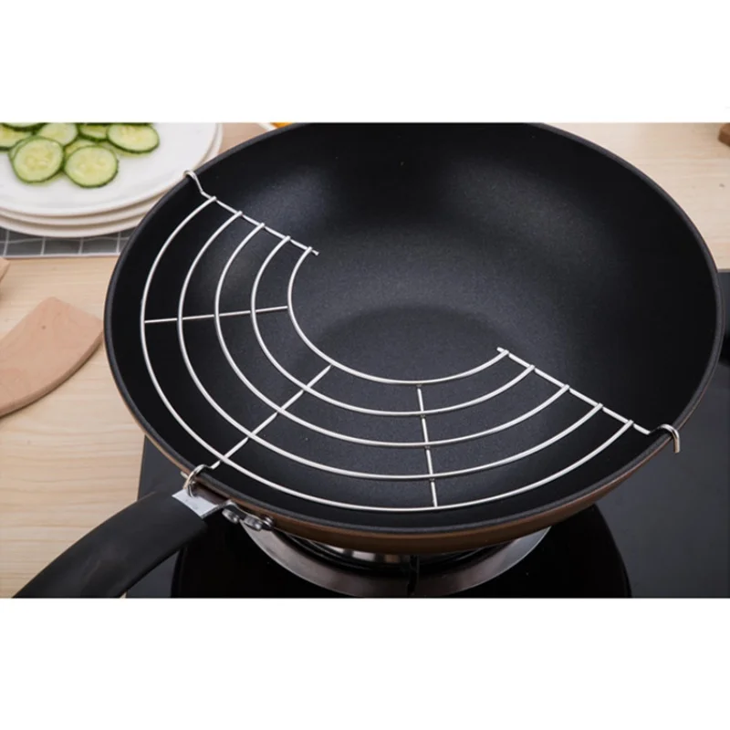 

1pcs Pot Side Oil Draining Rack Semi Circular Stainless Steel Oil Drain Rack Spliced Heat Insulation Frame Kitchen Accessory