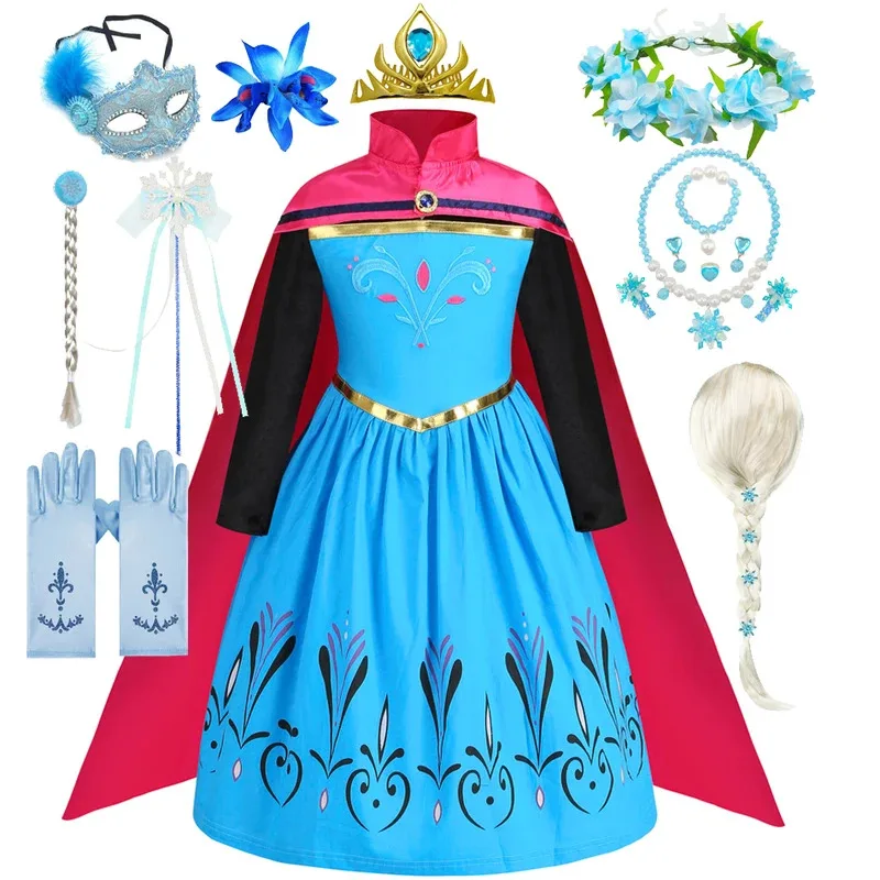 

XT8Elsa Dress with Cloak for Kid Princess Cosplay Costume Halloween Party Crown Clothing 10Y Christmas Snow Queen BirthdayXT6@!