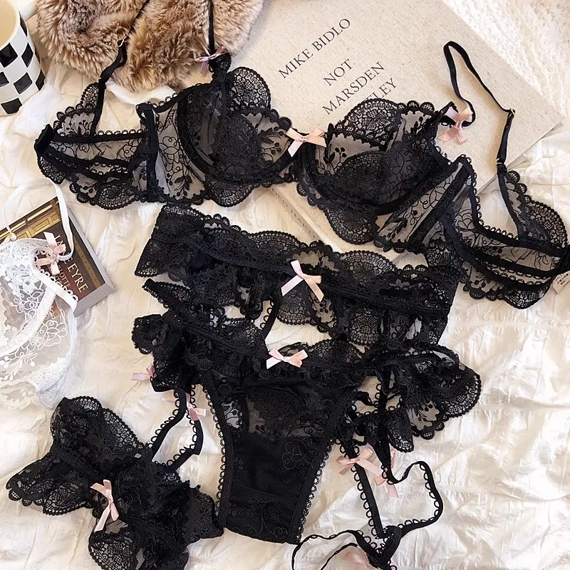 Sweet Women Underwear Sexy Exotic Sets Lace Embroidered Lingerie Set Small Ches… - Image 6