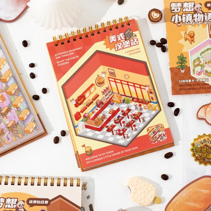 Cartoon Scene DIY Toy 3D Landscape Sticker 10Sences in Book Collection Book Album Game Festival Birthday Gift for Kid Girl Child