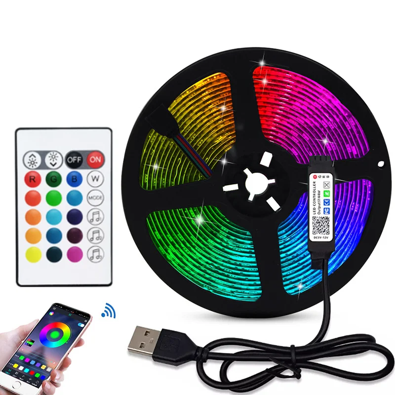 YBZ-ZN 5V LED Belt Set 5050RGB Waterproof Colourful USB24 Key Music Bluetooth TV Background Atmosphere Light