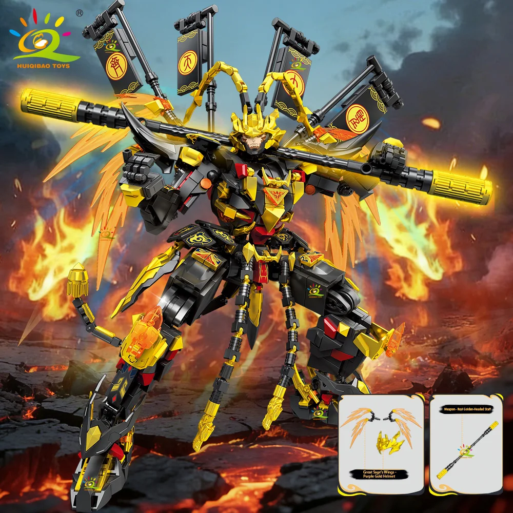 HUIQIBAO Myth Wukong Mech Model Building Blocks DIY Man Armor Robot Set Decorative Ornaments Bricks Toys for Adult Gift view 2