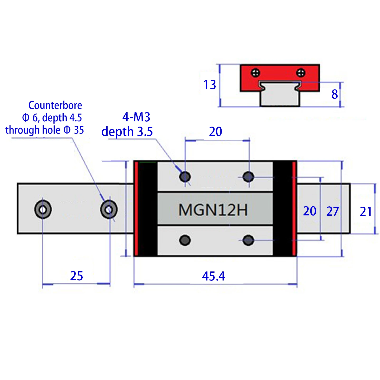 1pcs Micro Guide Slider MGN12C/MGN12H Block Has A 15mm/20mm Hole Spacing Suitable for MGN12 Linear Rail Guide