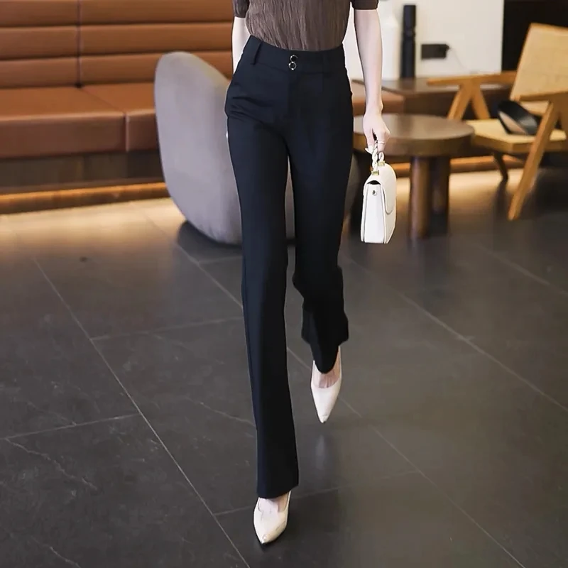 

Professional Suit Pants Women Spring Autumn High Waisted Micro Flared Trousers Office Female Casual Straight Long Pantalons 4XL