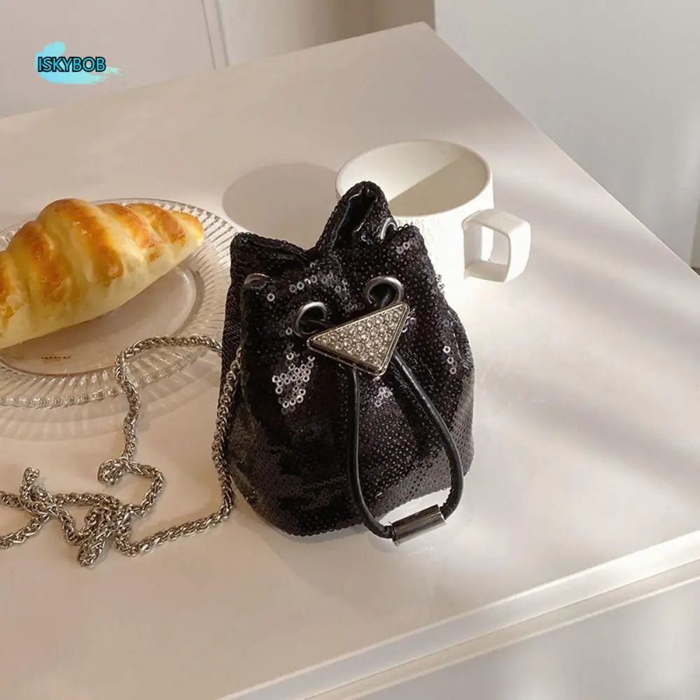 

Портативная блестящая сумка-ведро со стразами, мини-сумка через плечо, сумка для мобильного телефона, черный квадратный женский кошелек для монет