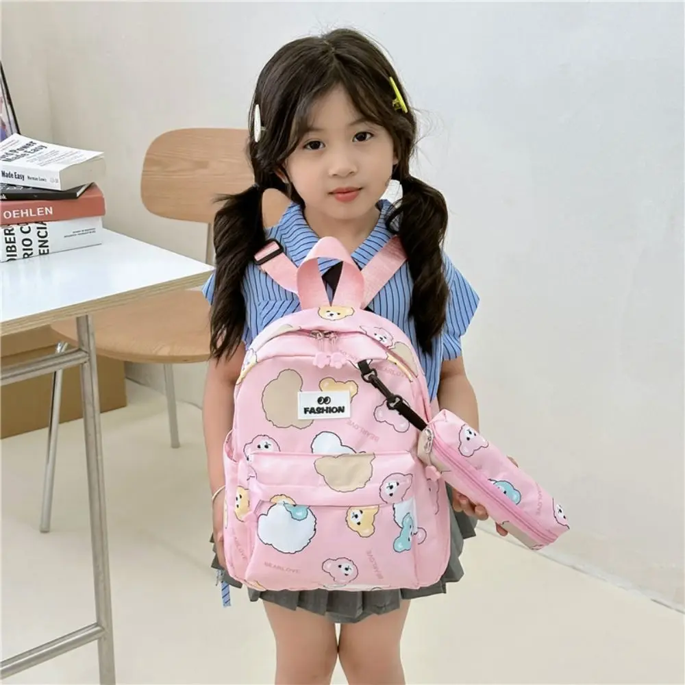 Mochila de oso con letras a la moda para niños, bolso escolar de nailon de gran capacidad para estudiantes, bolso de libros, bolso de hombro de dibujos animados para exteriores