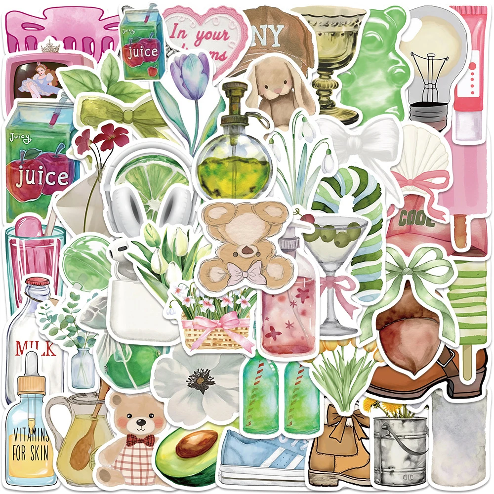 

10/30/50pcs Cute Fresh Clean Girl Aesthetic Stickers INS Style Cartoon Decals for Scrapbook Guitar Helmet Waterproof Sticker Toy