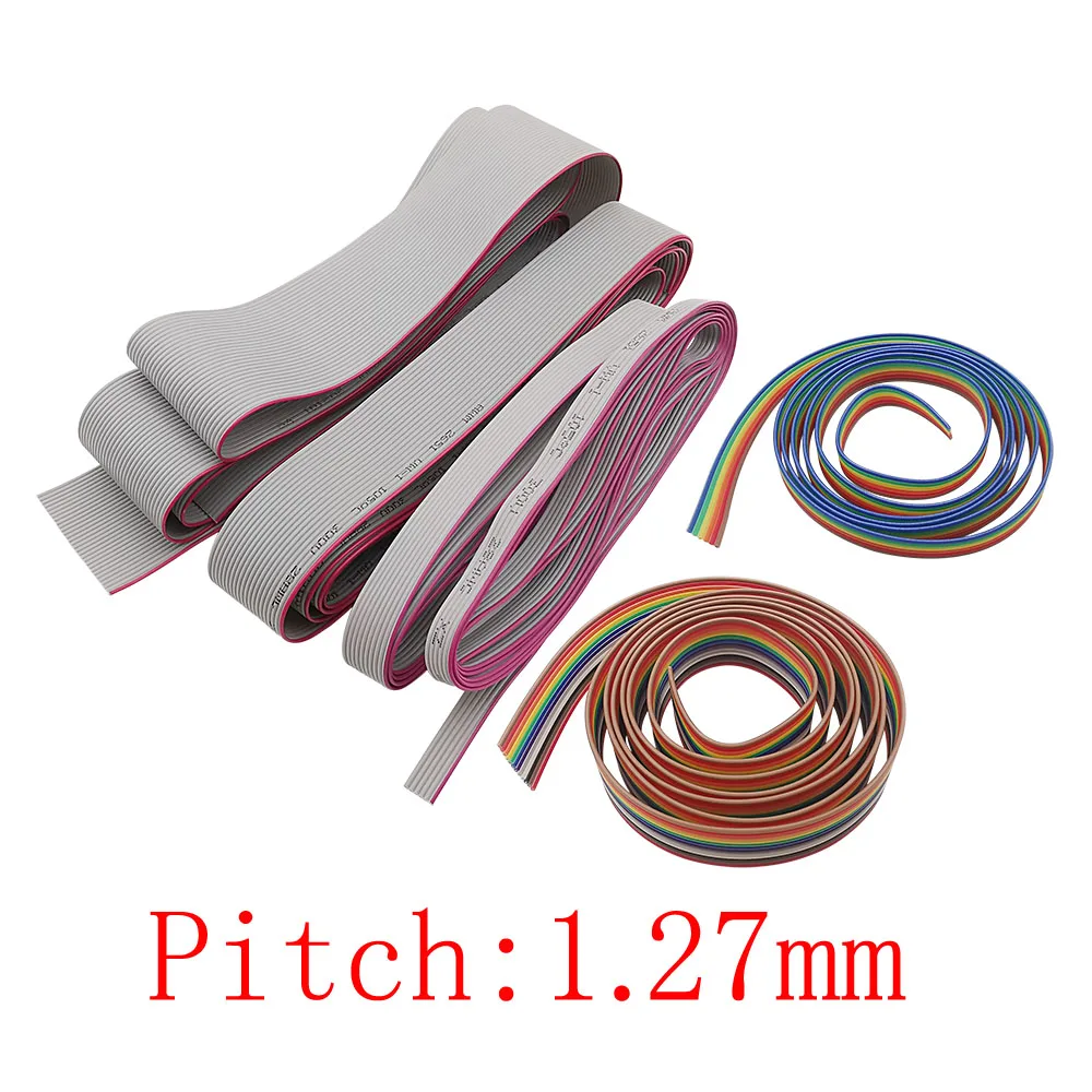 1Meter 1.27mm Pitch Flat Ribbon Cable Wire 6P/8P/10P/12P/14P/16P/18P/20P/24P/26P/30P/40P/50P/60 Pin For IDC FC Connector