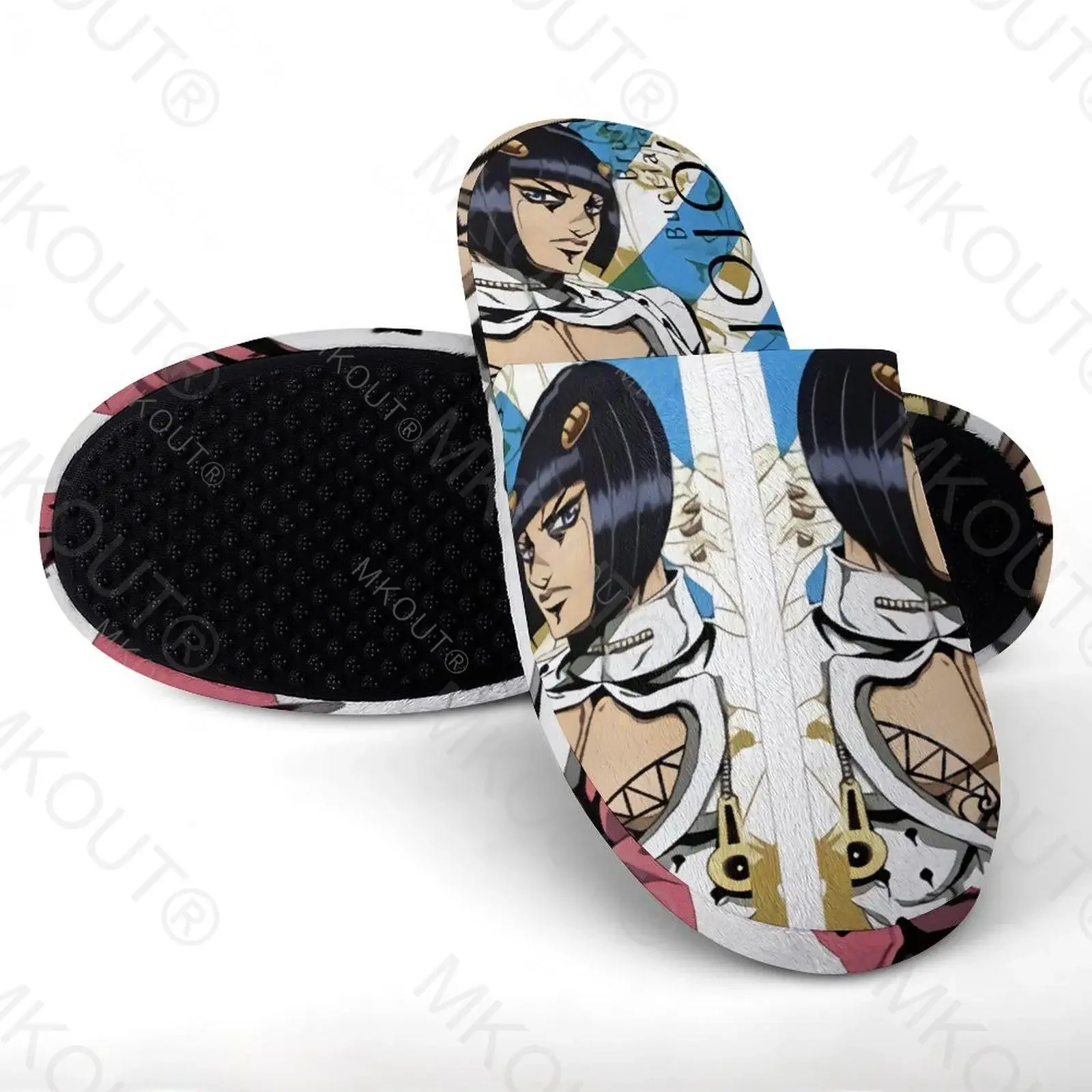 JoJo Bizarre Adventure Love (1) sandal katun hangat untuk pria wanita sepatu berbulu antiselip sol lunak tebal rumah Sl