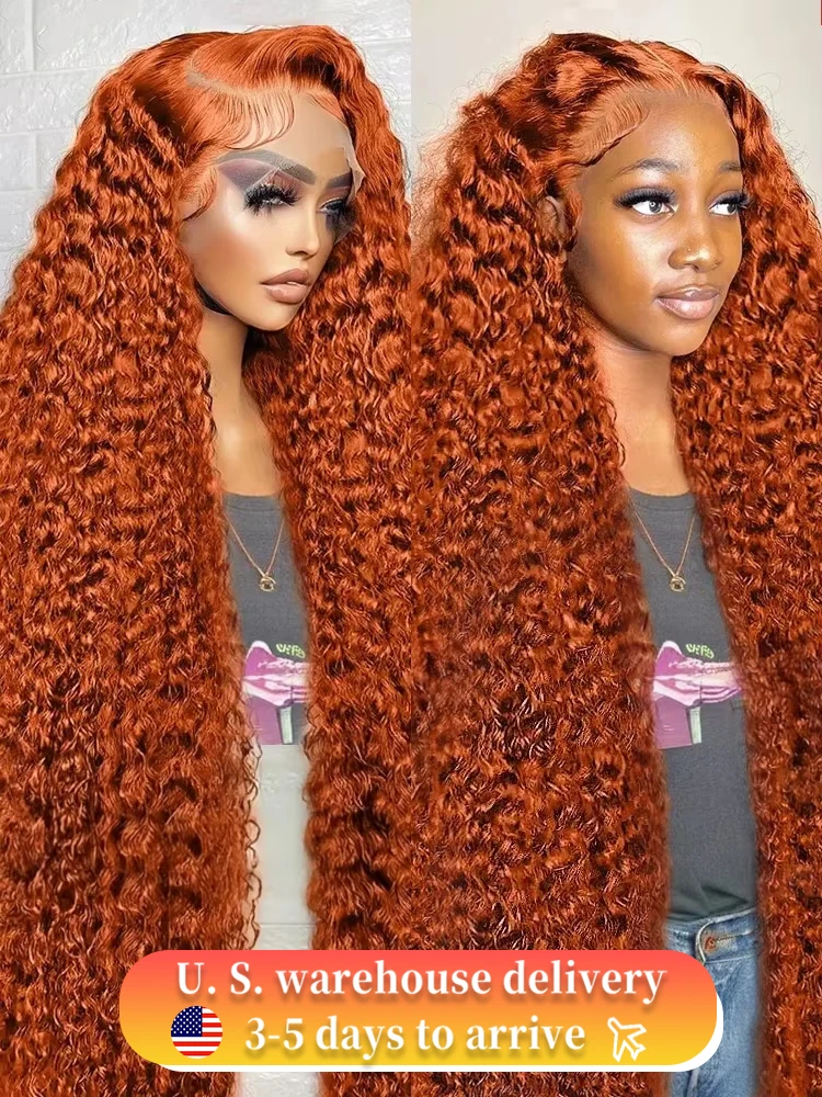 

250Density HD Brazilian Ginger Deep Wave 30 40Inch 13x4 Lace Front Wigs Orange Water Wave Curly 13x6 Human Hair Lace Frontal Wig