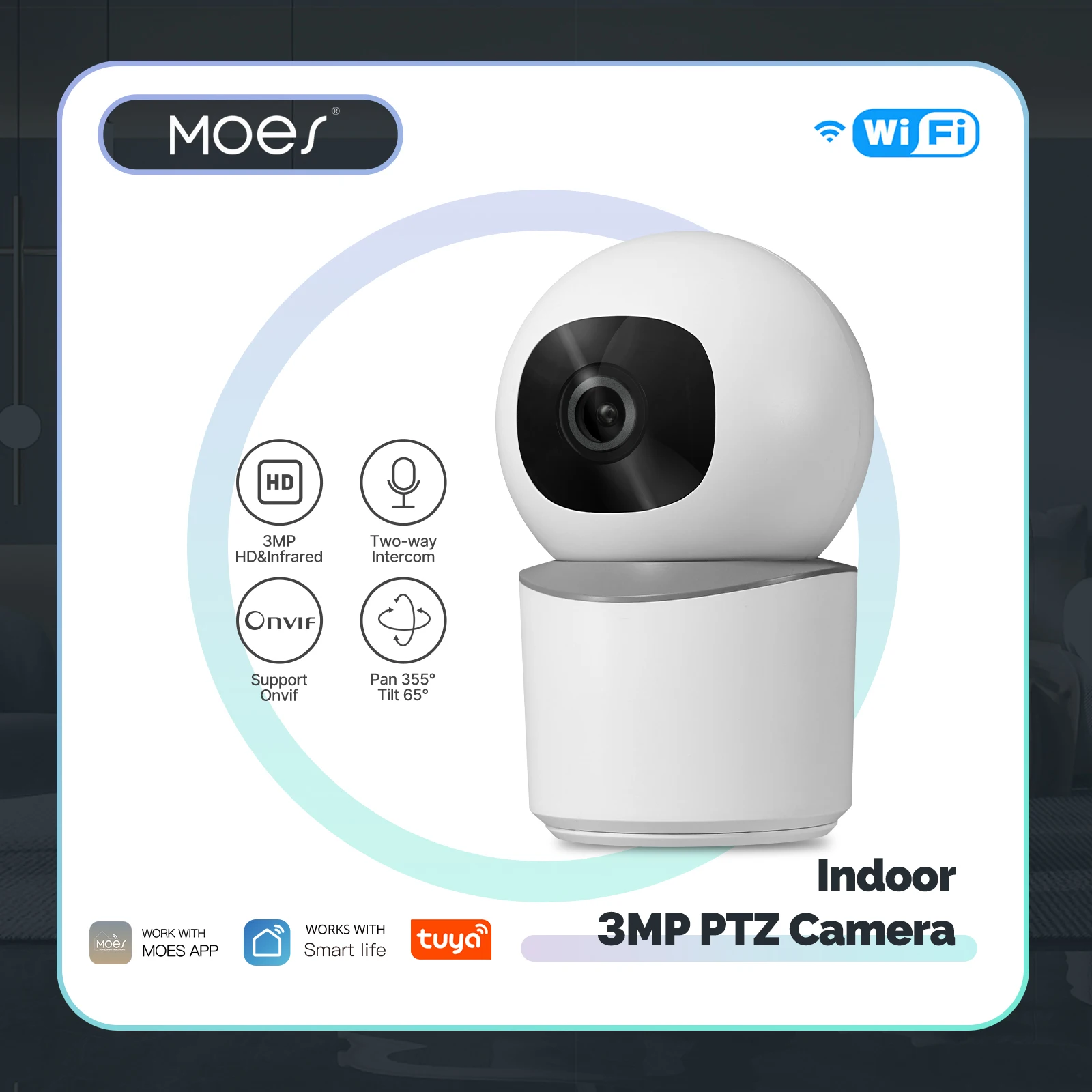 moes tuya wifi indoor pan tilt camera de seguranca inteligente 3mp hd infravermelho visao noturna rastreamento de movimento suporte de deteccao de som onvif 01