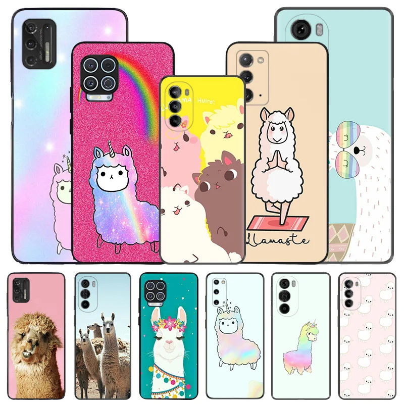 Silicone Black Phone Case for Motorola G72 G53 G73 G9 G50 G51 G60 G71 5G G22 G32 G52 Alpaca Llama Sheep Edge 30 20 40 Pro Cover