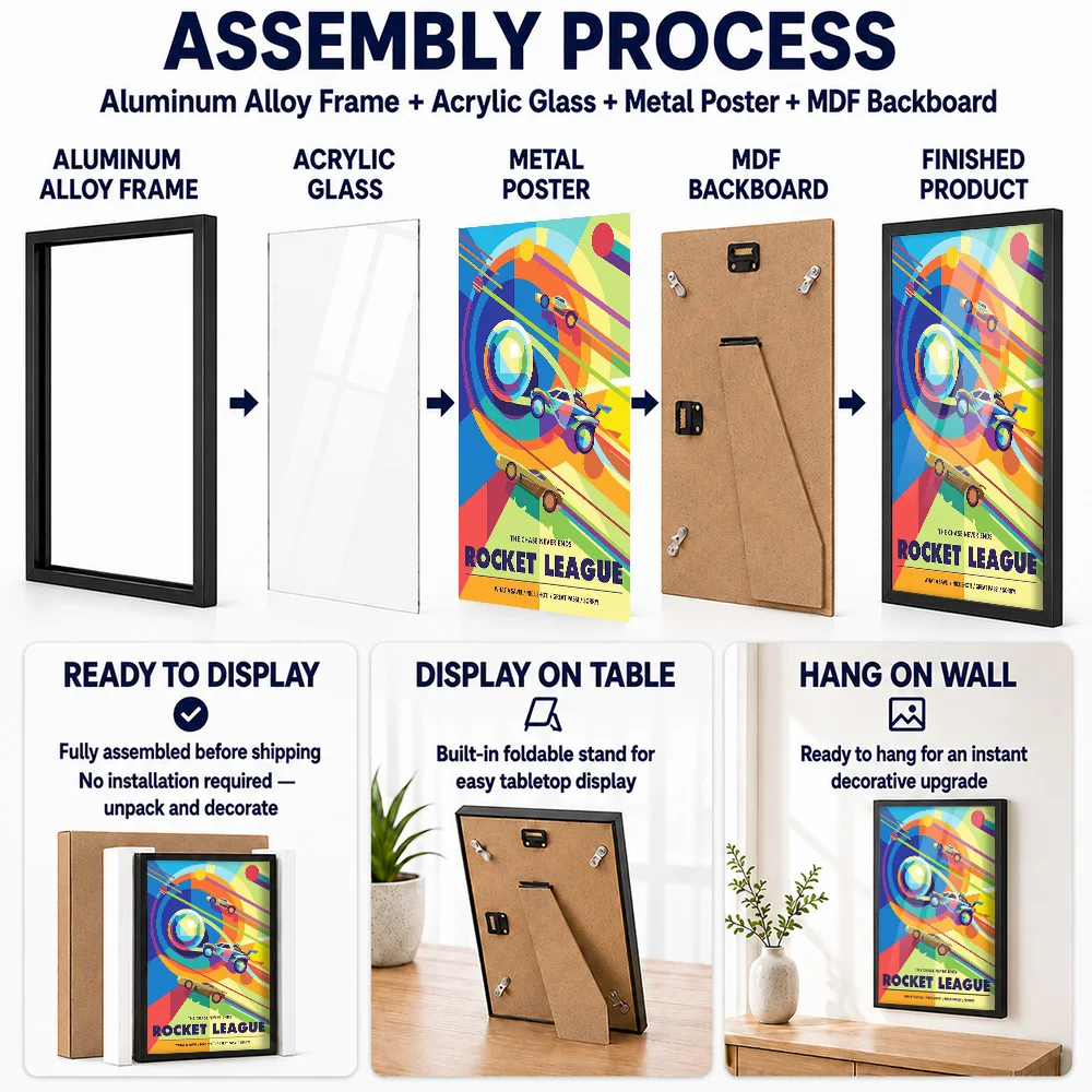 Rocket League Pop Color Metal Poster With Aluminum Alloy Frame Personalized Photo Bold Geometric Style Wall Art For Music Room