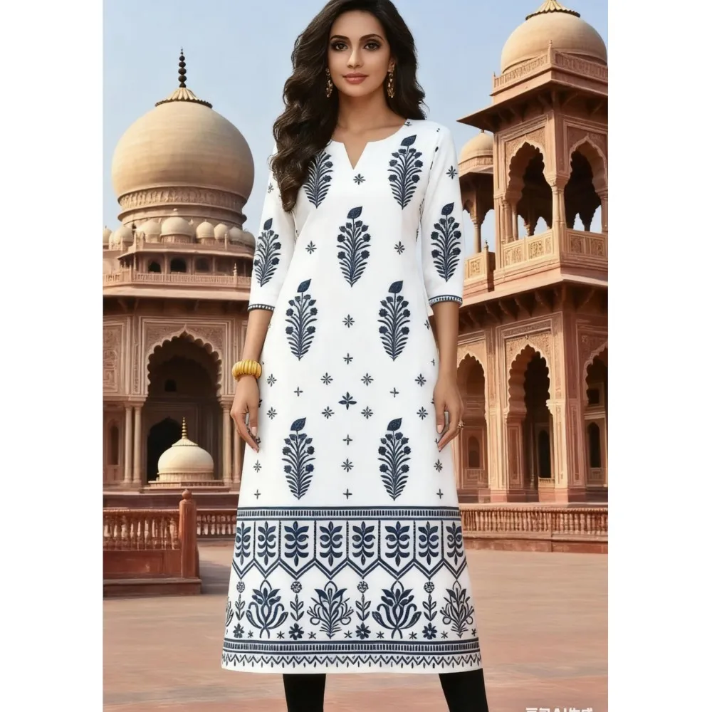 National style Muslim Women's Casual Fashionable And Comfortable Kurtta Dress Long Sleeved Straight Tube Casual Ethnic