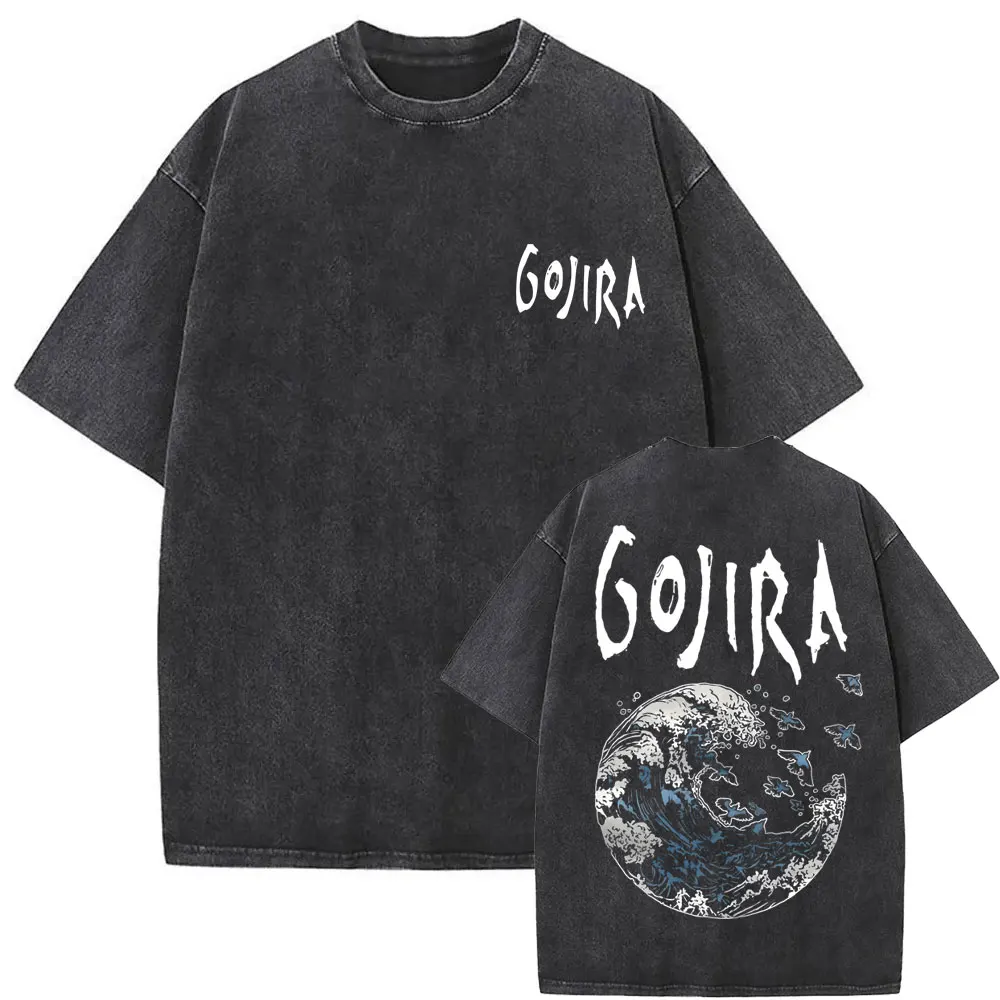 Washed Vintage Metal Band Gojira From Mars To Sirius Flying Whales Graphic Tshirt Men Women Gothic Oversized Cotton T-shirt Top