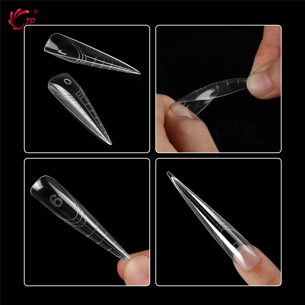 TP 70 Uds. Moldes de uñas reutilizables de doble forma de aguja larga, cubierta completa, forma superior de uñas para extensión, molde constructor, herramientas de manicura acrílica