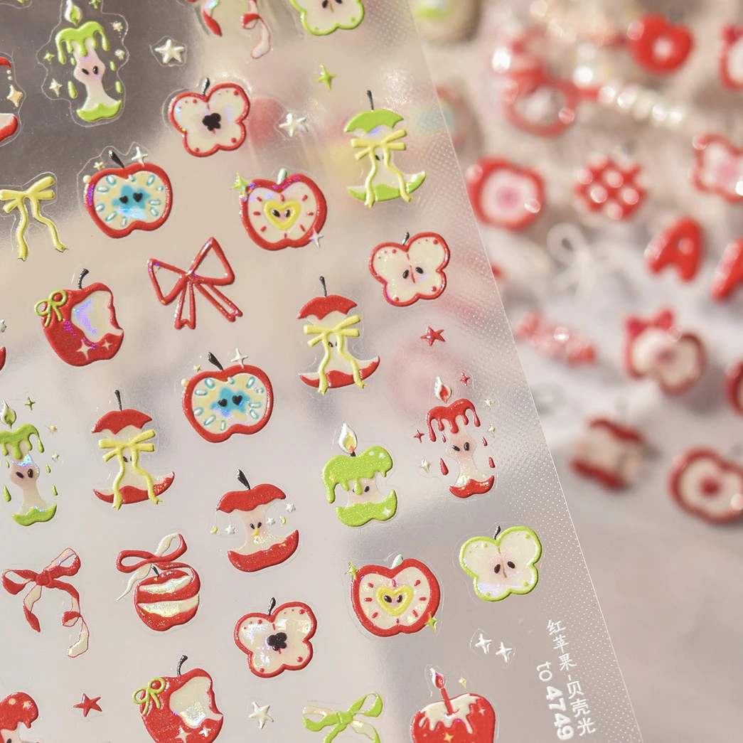 Shiny Attractive Apple Core Peel Cute Fruits Bowknot Tie Star Self Adhesive Nail Art Stickers Charming Rhinestone Manicure Decal