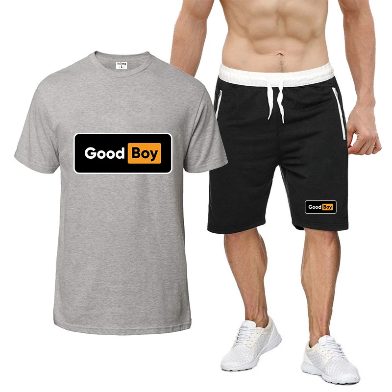 Nuovi uomini Good Boy Fashion Manica corta Palestra Corsa Girocollo T-shirt Allenamento Sport Top leggero Pantaloni Tute