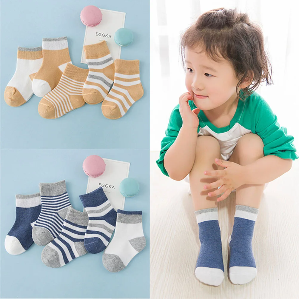 

5Pairs Baby Socks Cotton Comfortable Breathable Newborn Toddler Boys Girls 1-3 Years Dark Blue Mixed Styles Baby Socks