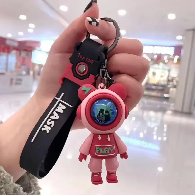 Cute Astronaut Bear figure Keychain lightning bear rabbit couple keyring car key chain keyholder bag pendant accessoris gift