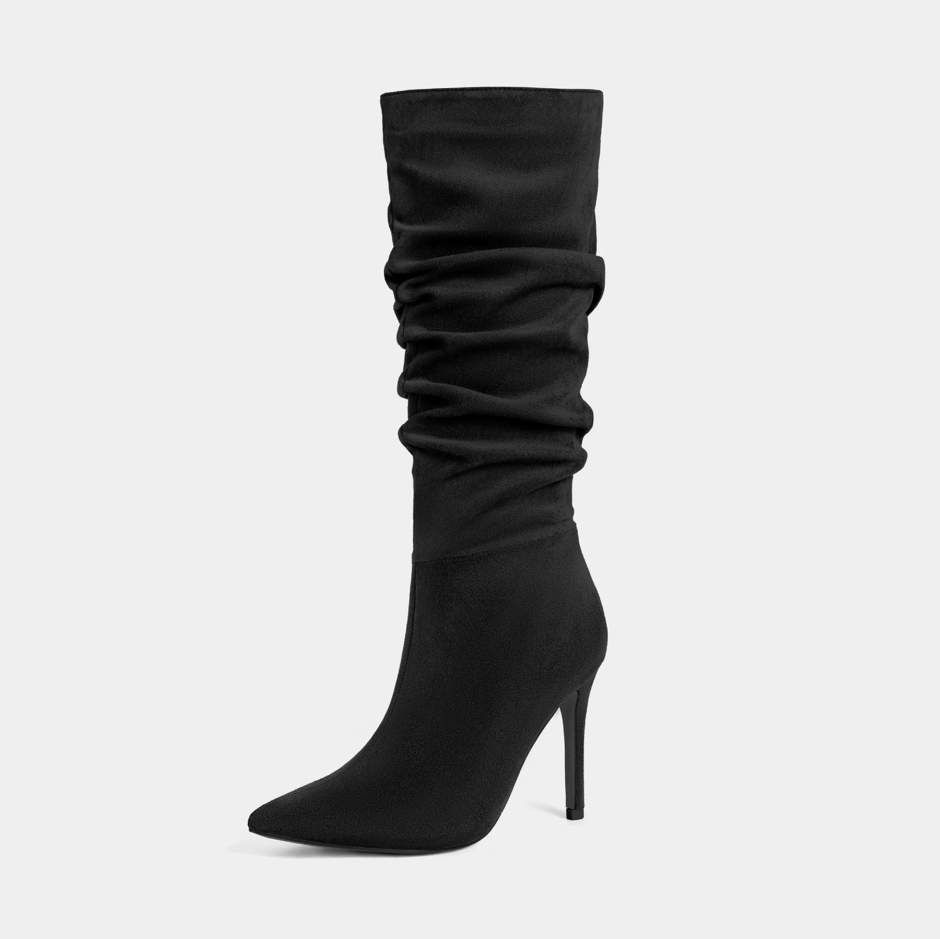 Pointed Toe Solid Color Flannel Botas Largas De Mujer Stiletto Super High Heels Pleated High-Top Long Boots For Women Mature