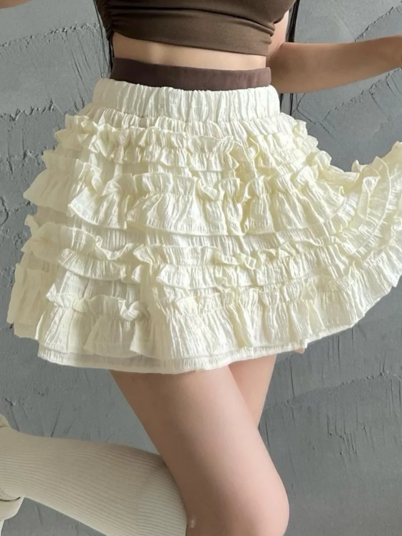 Girl Ballet Sweet Style Cream Girl Pure Desire Half Body Skirt High Waist A-line Puff Skirt Cake Bottom Skirts Korean Women 7YHL