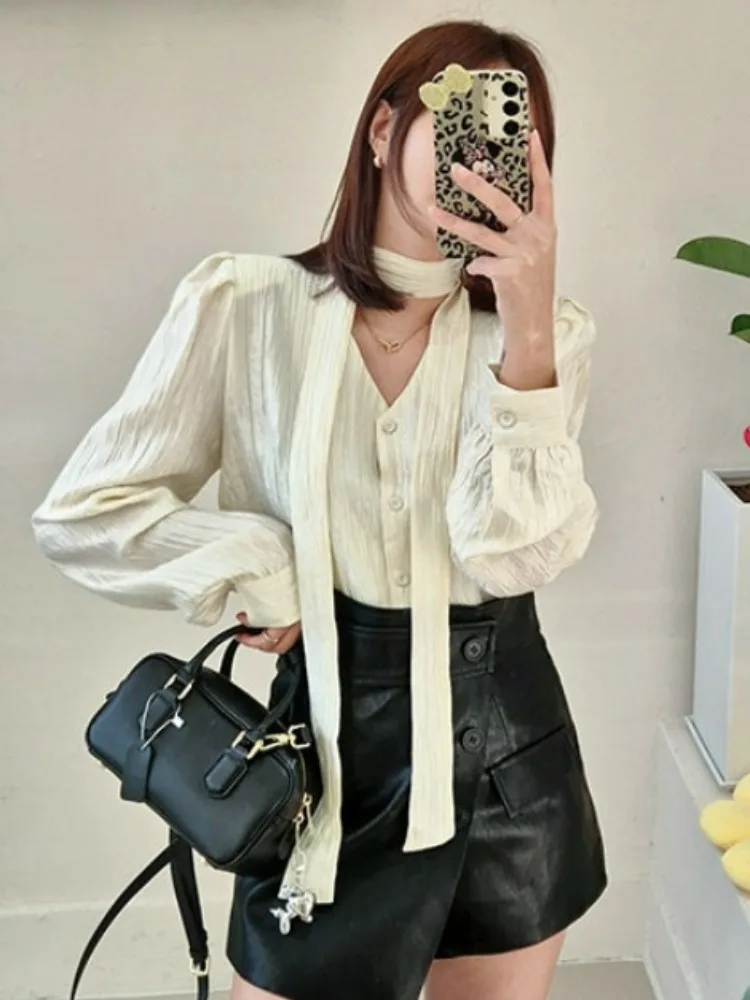 다용도 싱글 버튼 보타이, 모든 스타일에 어울리는 비즈니스 캐주얼 롱 슬리브 여성용 탑 (젊은 성인용)