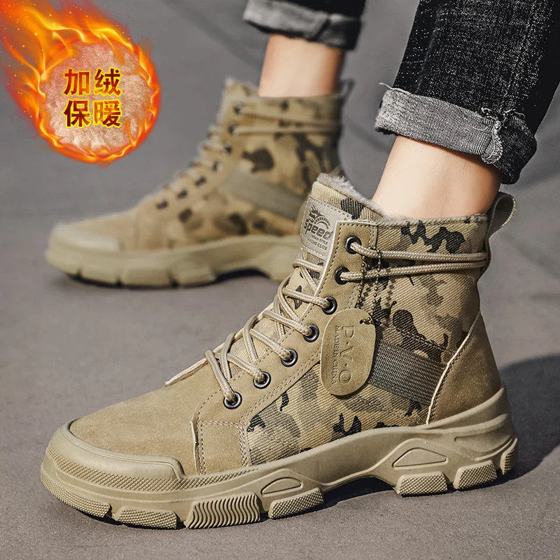 High Top Mens Boots Winter Fur Warm Men\'s Shoes Work Safety Sneakers Winter Outdoor Casual Sports Sneakers Male Ankle Boots