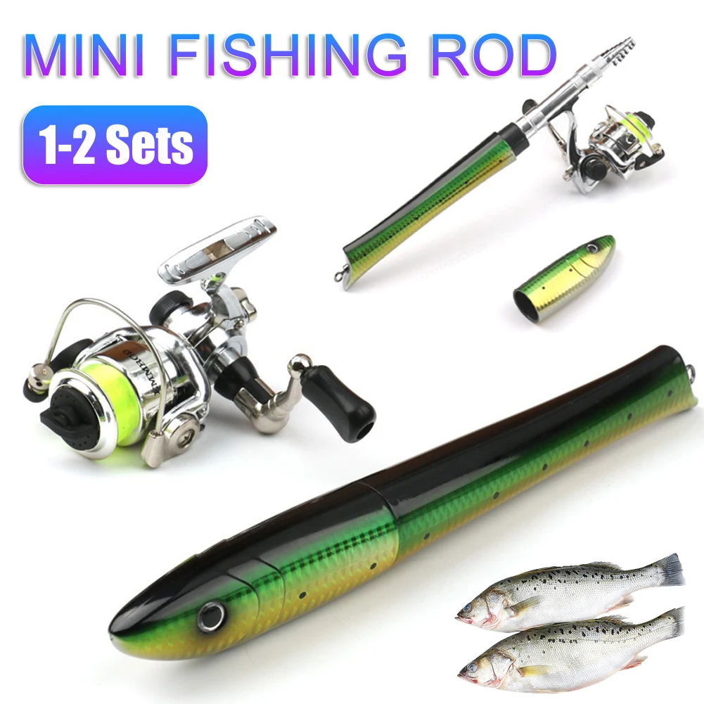 Portable Fish Shaped Fishing Rod with Reel Telescopic Mini Pocket Pen Fishing Pole with Reel Travel Fishing Rod Gifts for Men