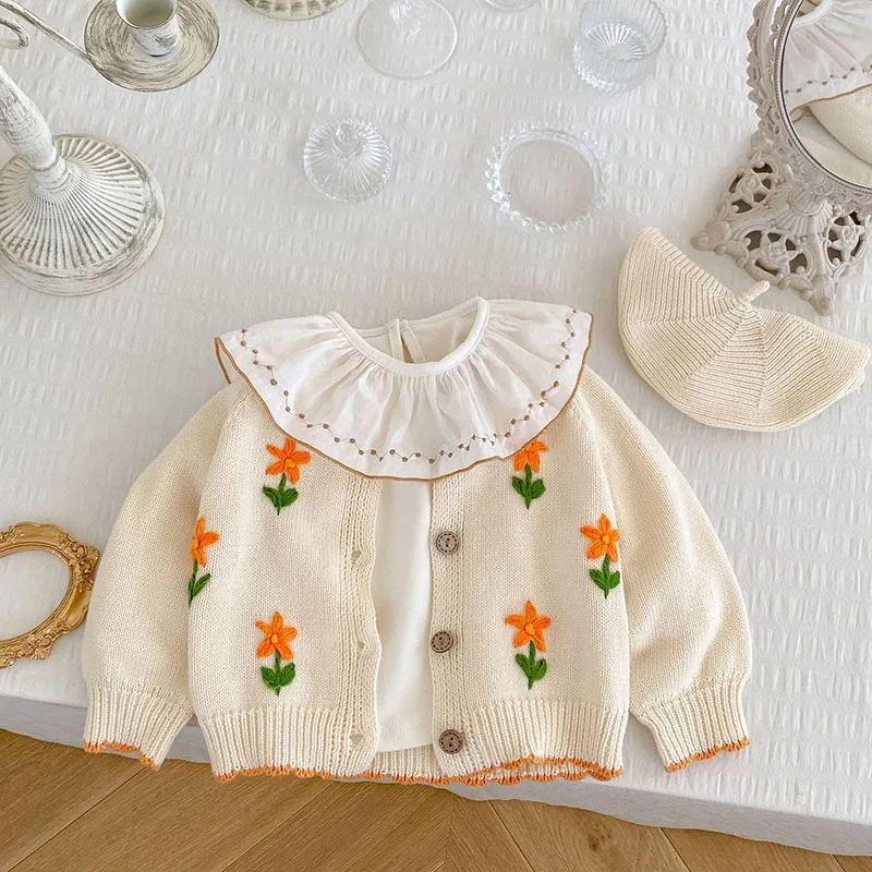 MILANCEL Autumn New Sweater Baby Cardigan Infant Girl All-match Embroidery Knitting Sweater Jacket