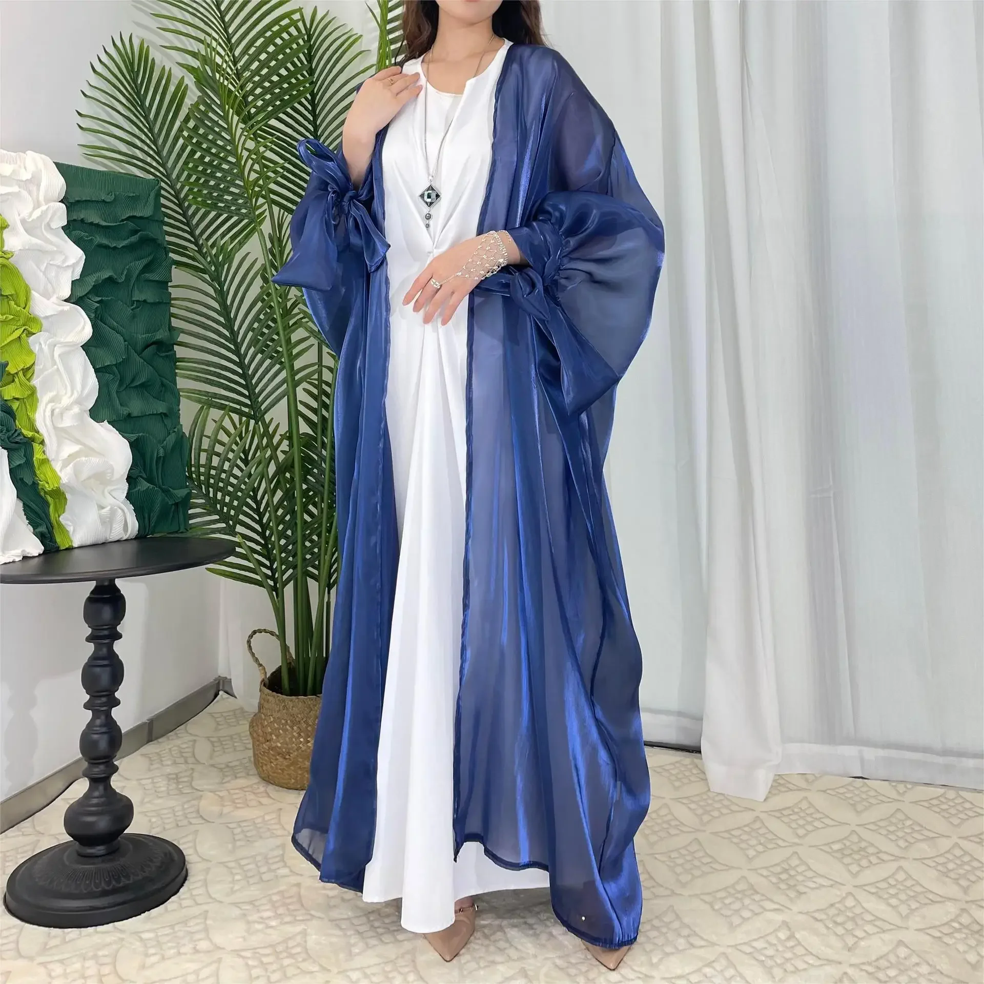 عباية كيمونو لامعة مفتوحة دبي فستان إسلامي فاخر للنساء قفطان إسلامي ملابس رداء نسائي Musulmane فستان عيد رمضان