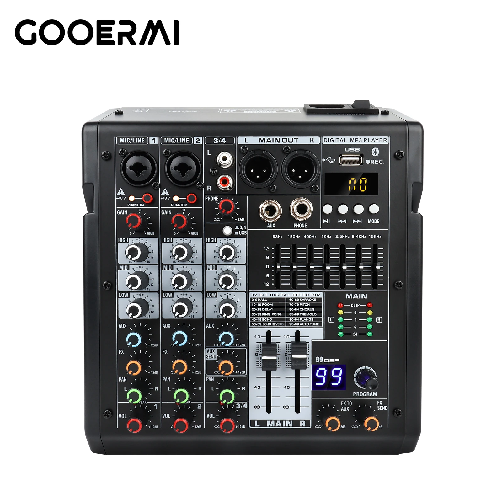Gooermi TDS 4/6/8 Channel Audio Mixer USB Bluetooth Sound Console 48V Phantom Power DSP 99 Effects for Live Streaming Recording - view 2