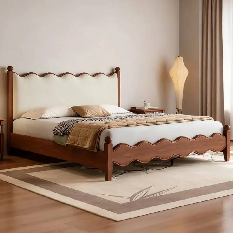 

Vintage Elegant Support Bed Reading Organizer Luxury Solid Frame Bed Queen Adults Wooden Couples Camas De Dormitorio Furniture