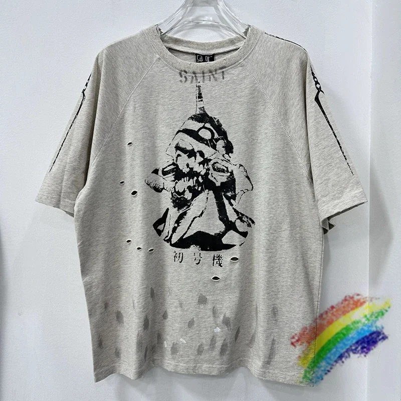 Hole Saint T Shirt Men Women High Quality Splashing Ink Tee Top Oversize Gray T-Shirt