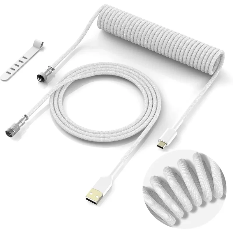 Coiled Keyboard Cable - Detachable Aviator Coiled Cable Type C to USB A Mix 5.9in for Gaming Keyboard and Cellphone