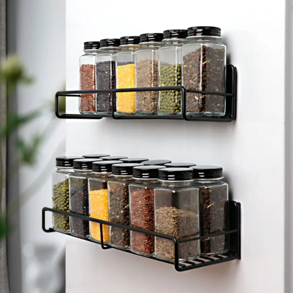 

Black Magnetic Spice Rack Large Capacity Space Saving Spice Condiments Holder Waterproof Rustproof Washing Machine Storage Shelf