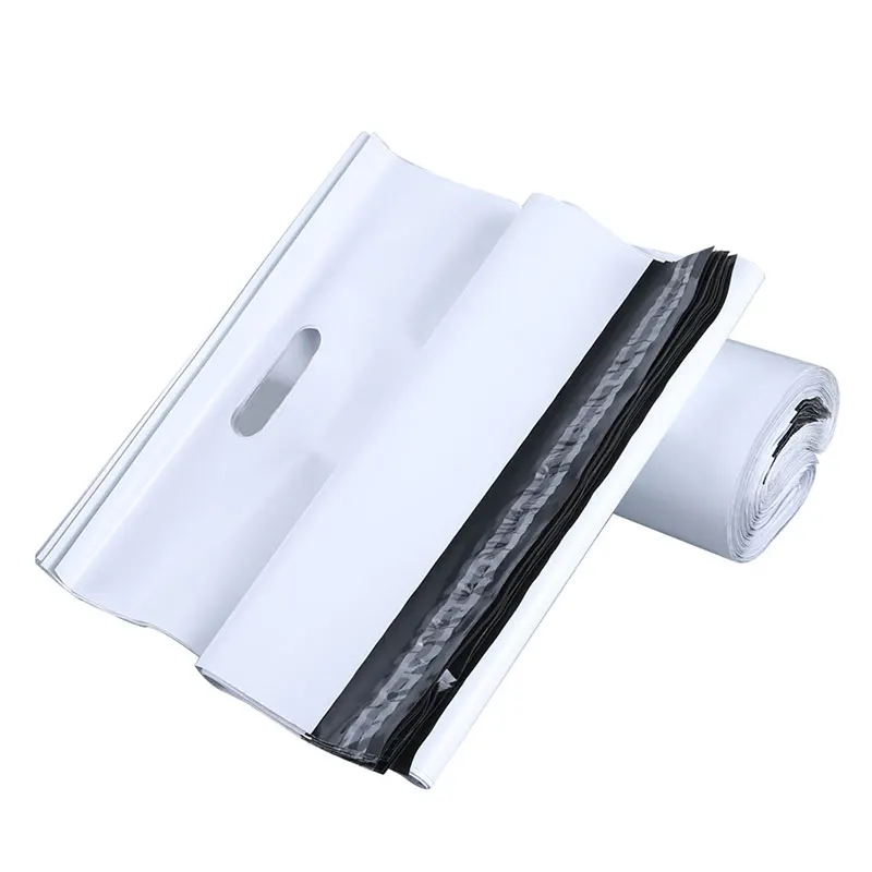 50Pcs Poly Mailing Bag with Handle Customize LOGO White Clothing Ecommerce Shipping Tote Bags Portable Envelope Courier Pouch