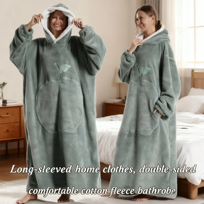 

Удлиненный однотонный ленивый костюм яблока, пуловер с капюшоном, пижама с капюшоном, спальное одеяло, уличное холодное одеяло, теплая одежда