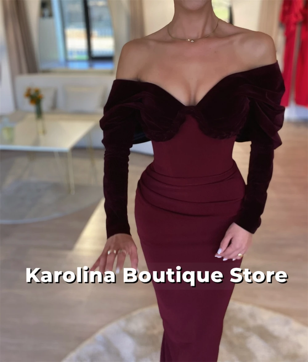 Burgundy Velvet Off The Shoulder Dubai Evening Dress Western Chic Wedding Guest Mermaid Birthday Party فساتين سهرة Customized