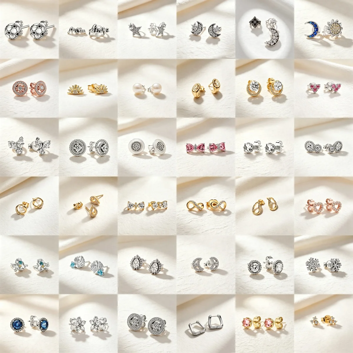 Hot Selling Small Size Mini 925 Silver Moon Snowflake Football Water Droplet Bow Earring Set Charming Girl wedding Party Jewelry