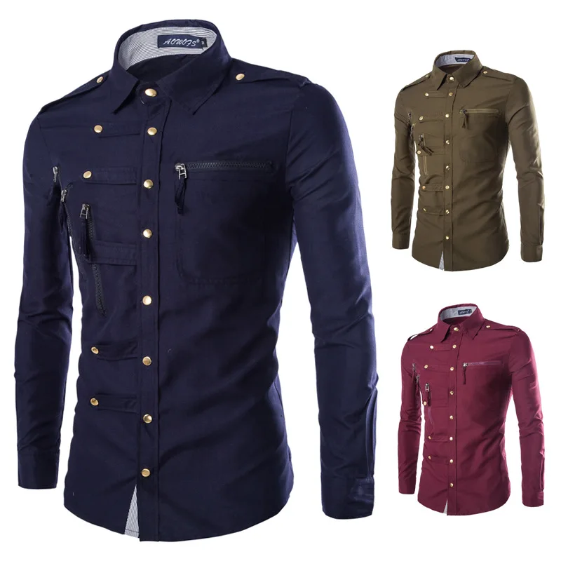 Jeansian-camisas de vestir informales para hombre, camisa de manga larga con estilo, ajustada, ArmyGreen 8371