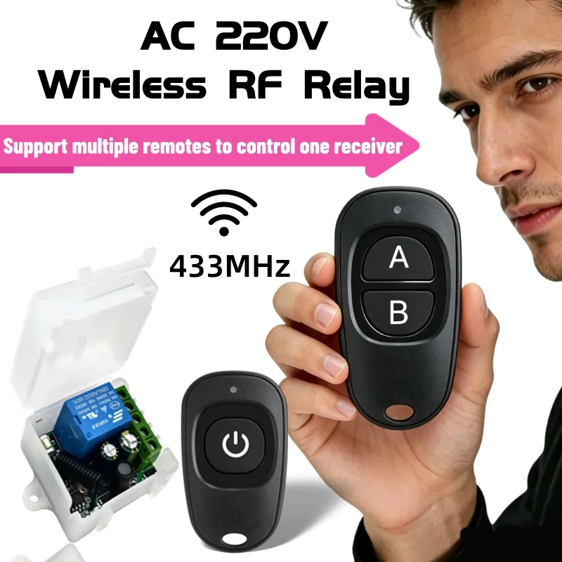 AC 110V 220V 433Mhz RF Wireless Remote Control Switch Relay 1CH Receiver Module For LED Garage Door Electromagnetic Lock DIY