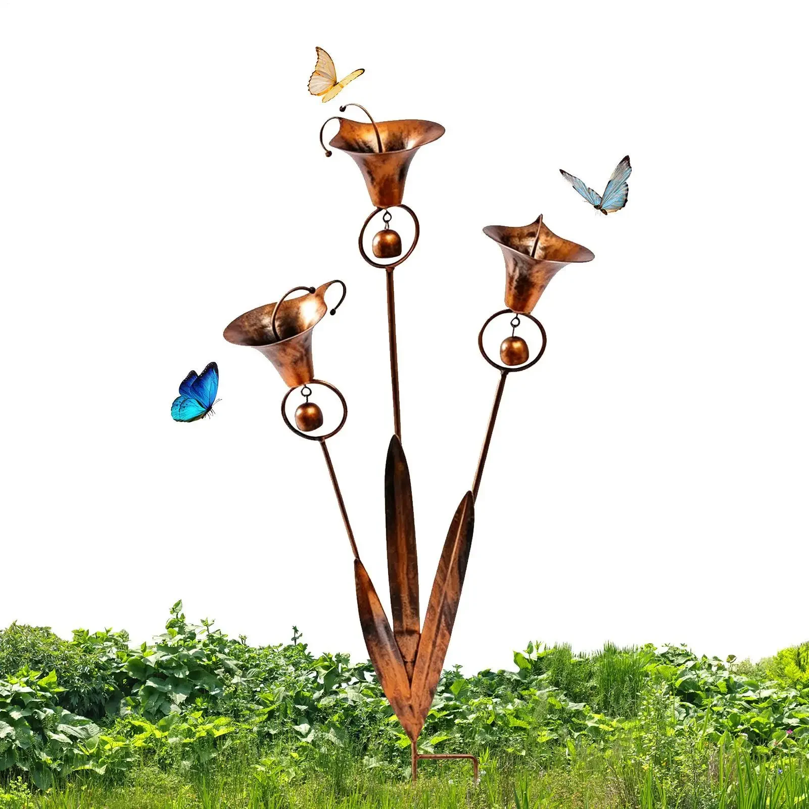 flower garden stake Weather-Resistant Decorative Yard Stake Copper Ornament Wind Chime Garden Stake Decoration For Farmhouse
