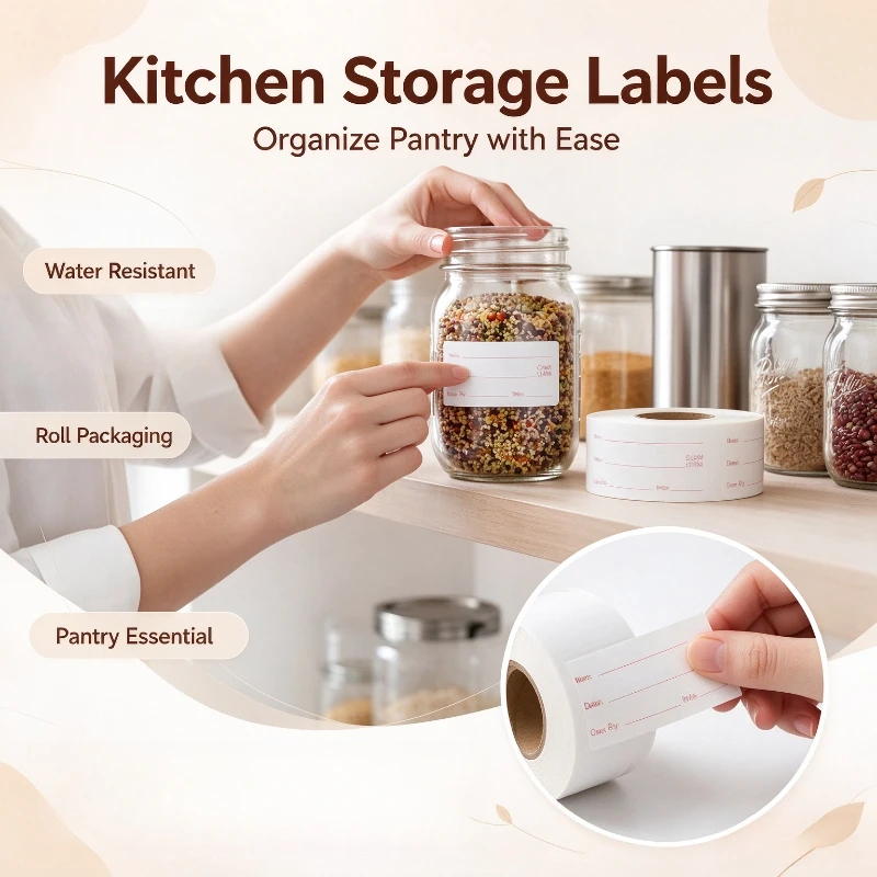 Self Adhesive Roll Type Rectangular Date Stickers Handwriting Note Labels for Home Kitchen Classification and Item Marking