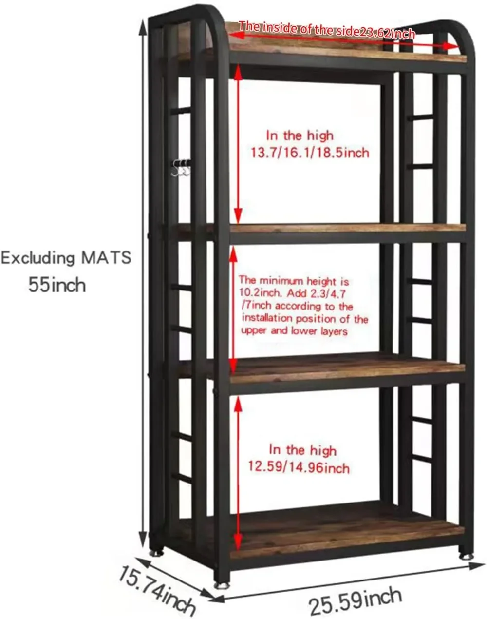 4-Tier Standing Baker's Racks, Free Standing Microwave Oven Stand Microwave Stand Island Coffee Bar Adjustable Kitchen Shelves