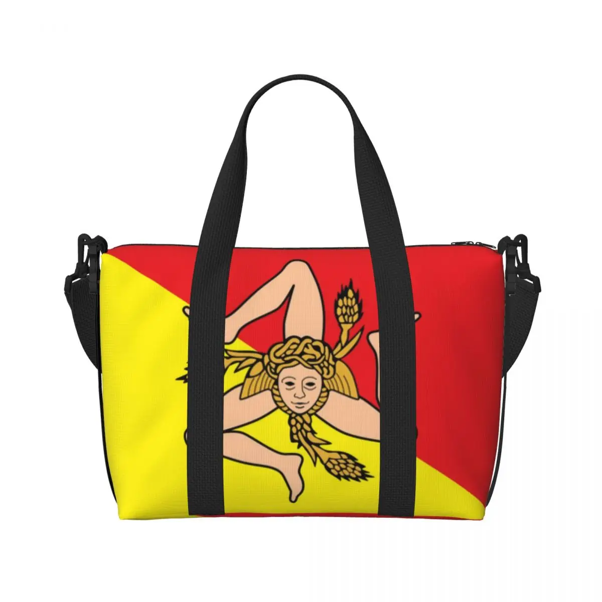 Sac fourre-tout personnalisé de l'île italienne pour femme, sensation d'inverseur, grande capacité, bandeau sicilien, sac de voyage initié à la gym de plage