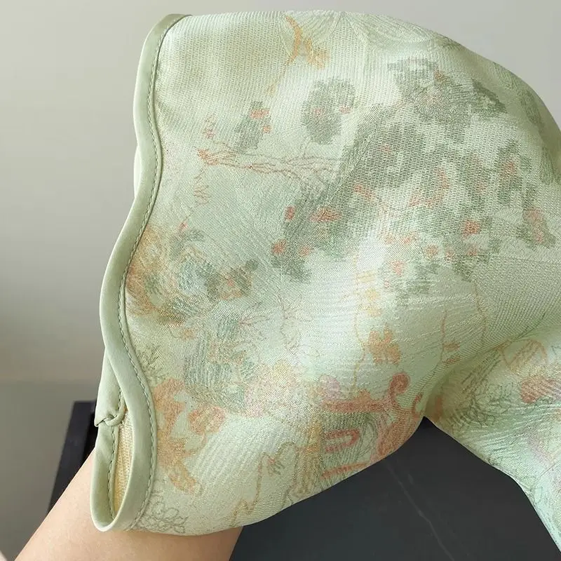 Floral printed Retro Blouses Women Flare Sleeve Vintage Slanted Plate Buckle Chinese Style Jacquard Shirt Oversized