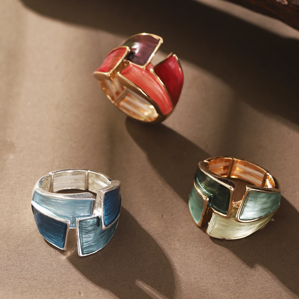 Cring Coco Geometric Ring Accessories Women\'s Elegant Enamel Ring Adjustable Round Ring Jewelry Fashion Women\'s Christmas Gift